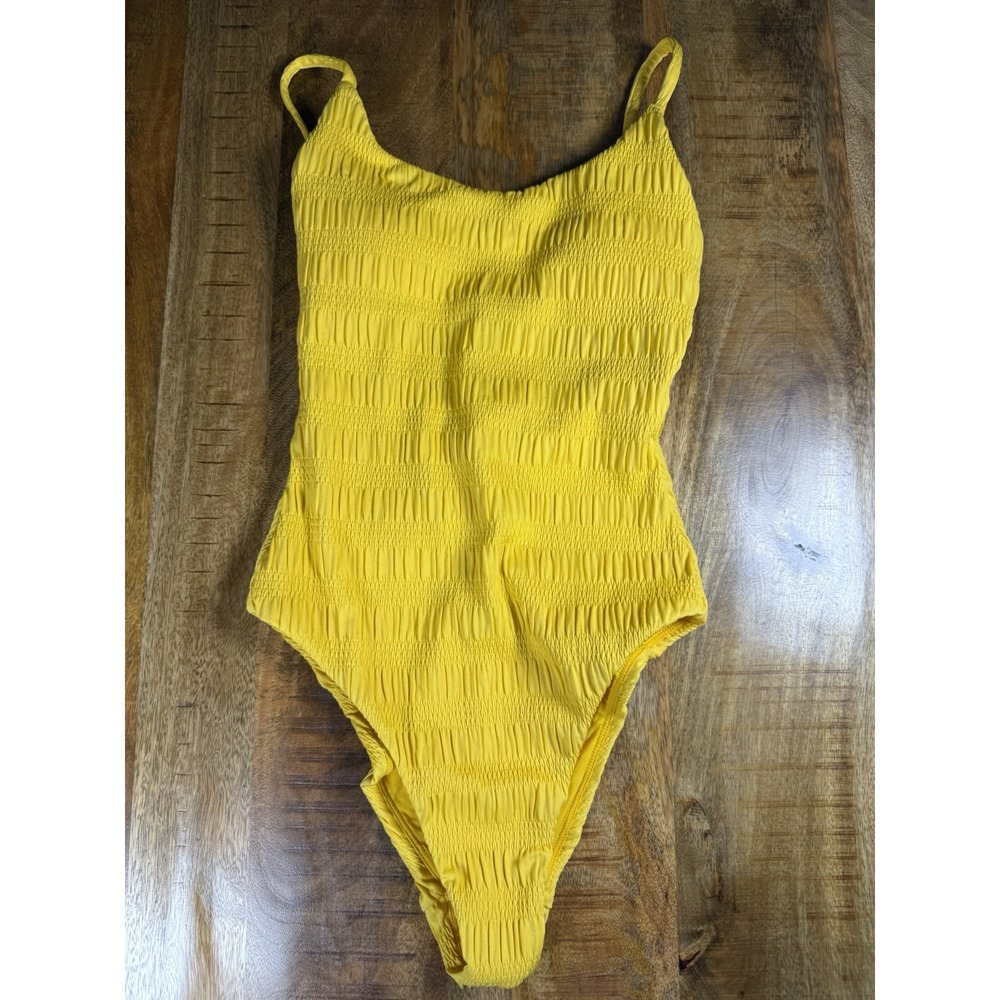 Andie The Lucaya One Piece Swimsuit XS Sunstruck Yellow Smocked Tie Back